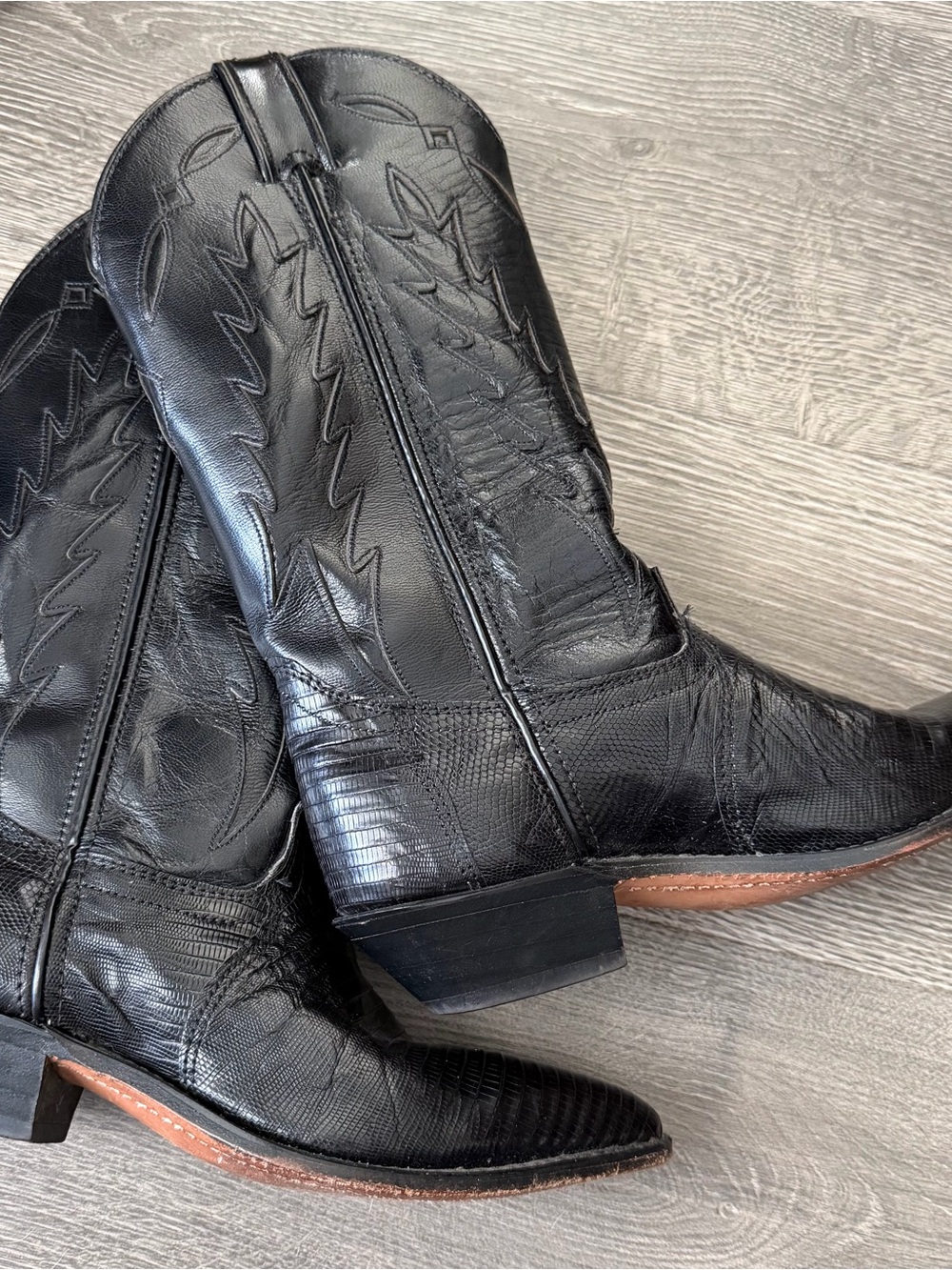 Vintage Code West Black Lizard Print Western Cowboy Boots USA Made Size 6M